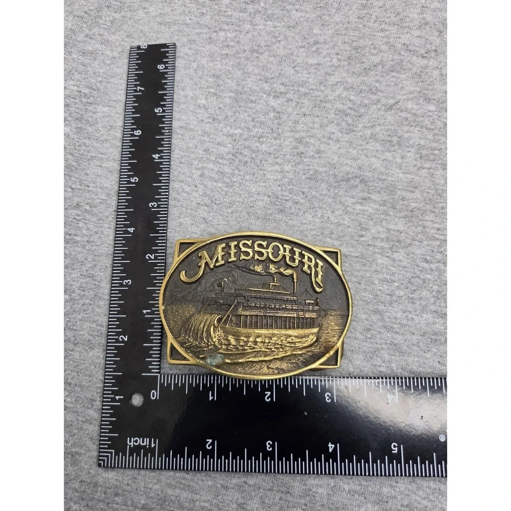 Vintage 1980 Solid Brass Missouri Steamboat River Belt Buckle Heritage Mint